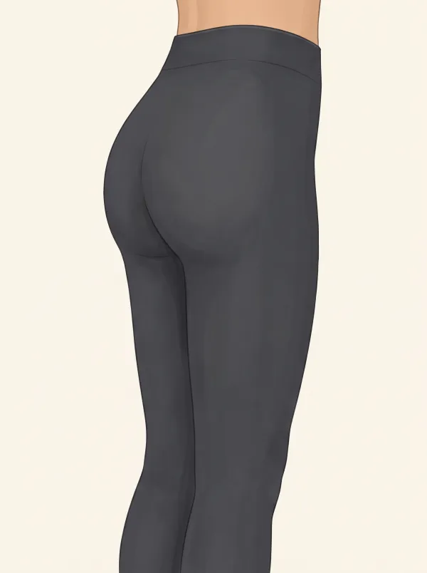 Side-rear view illustration of the same glutes with a mid-length muscle belly: a moderate, soft crease where the glute meets the back of the thigh.
