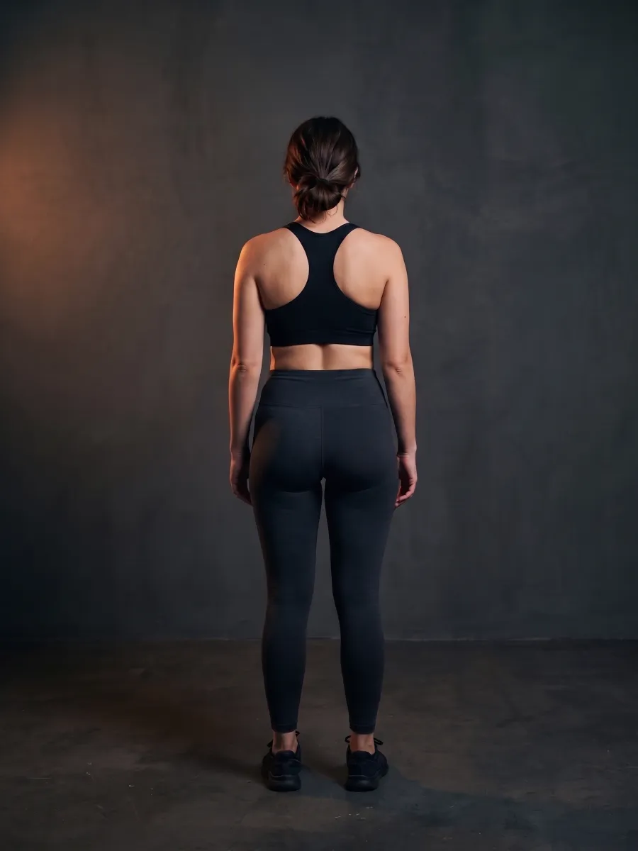 Photo of a woman with a similar build to 141 lb at 5 ft 5 in, comparing untrained with 1 year of glute training at the same weight.